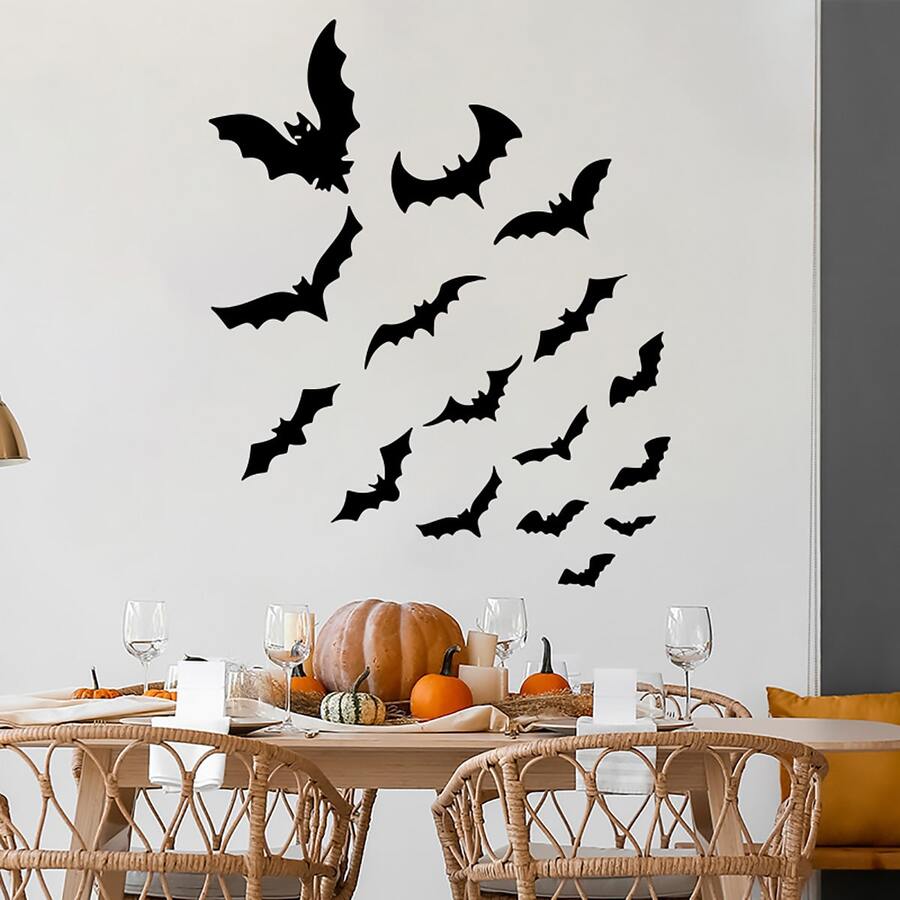 3入組黑色蝙蝠貼紙,適用於節日裝飾、家居裝飾