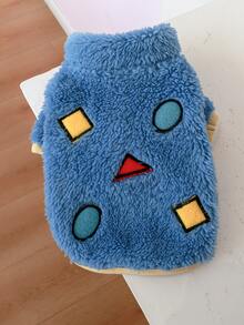 1pc Pet Clothes For Dogs/cats, Winter Warm Plush Geometric Coat - Blue - Blue - View 7