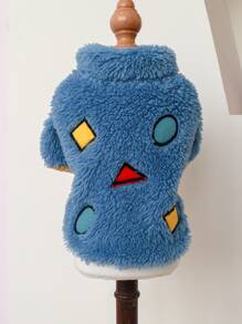 1pc Pet Clothes For Dogs/cats, Winter Warm Plush Geometric Coat - Blue - Blue - View 1