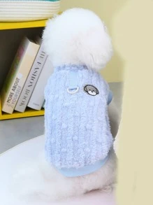 寵物狗狗搖粒絨套頭毛衣帶小絨球腿 - 藍色 - 查看 5