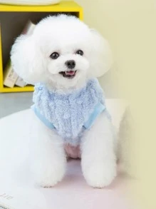 寵物狗狗搖粒絨套頭毛衣帶小絨球腿 - 藍色 - 查看 1