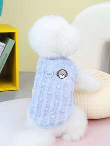 寵物狗狗搖粒絨套頭毛衣帶小絨球腿 - 藍色 - 查看 3