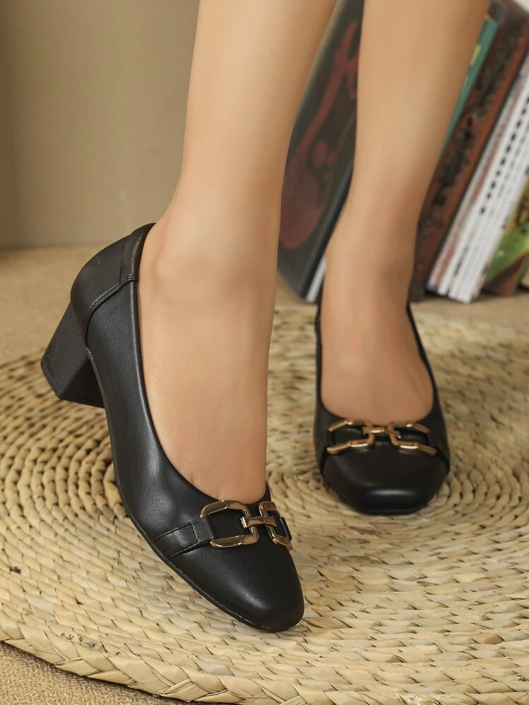 女士圓頭粗跟舒適鞋 - 黑色 - 查看 1