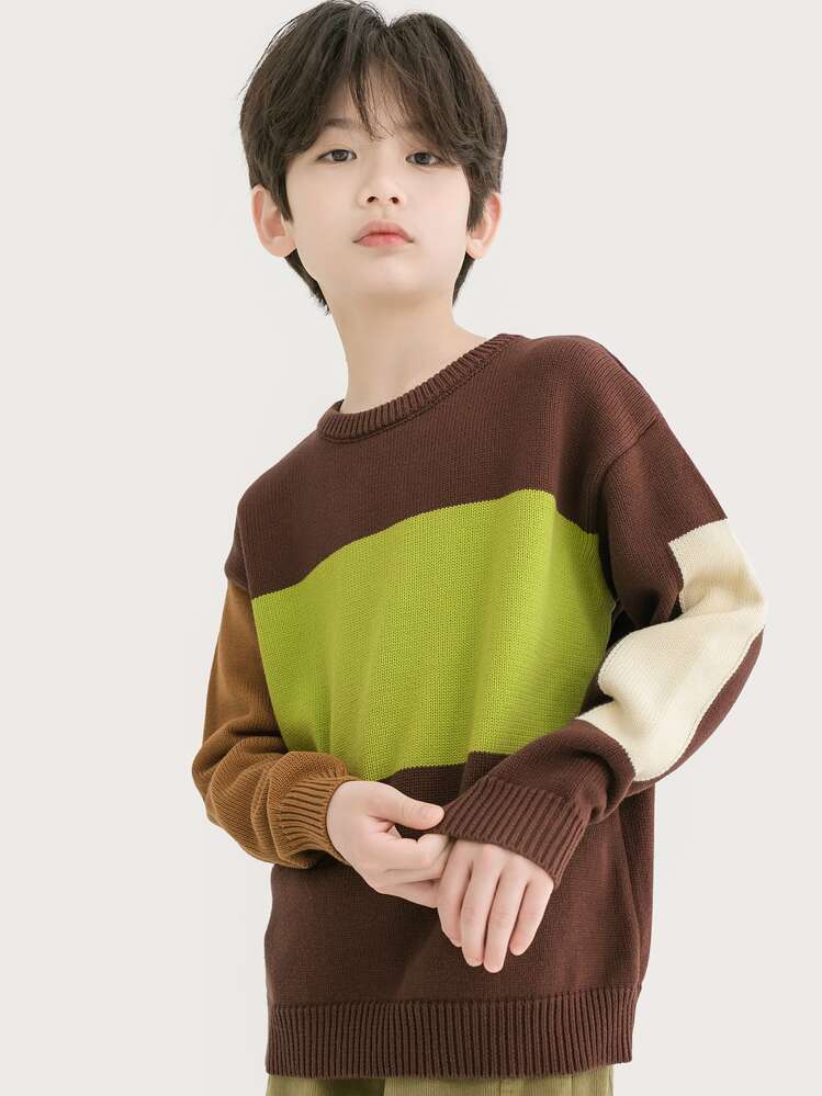 ילד טווין קז'ואל מחולק לצבעים סוודר סוודרים ל סתיו חורף - חום - ראה 1