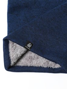 1pc Unisex Winter Thickened Neck Warmer Scarf Knitted Neck Gaiter For Cold Protection - Navy Blue - View 5