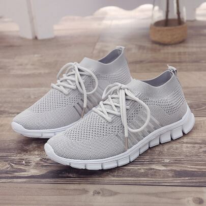 Women's Hollow Out Lace-up Breathable Sports Shoes, Gray