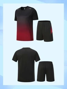 ODMYONO 全新休闲服跑步套装和专业足球训练比赛套装：成人多色球衣和短裤套装 - 紅色 - 查看 3