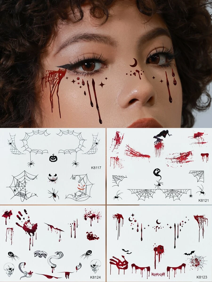 4 sheets Tattoo Stickers pumpkin ghost skull Temporary Tattoos spider