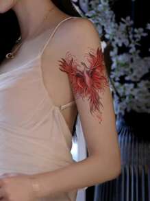 1入組防水暫時性刺青貼紙,鳳凰、火焰和曼陀羅花形狀,適用於女性和女孩