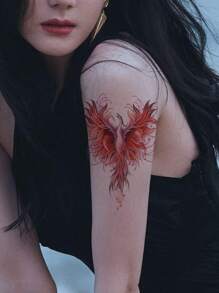 1入組防水暫時性刺青貼紙,鳳凰、火焰和曼陀羅花形狀,適用於女性和女孩