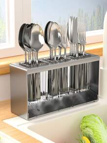 3/4 Cup Steel Mesh Cutlery Organizer With Draining Tray, Countertop Utensil And Knife Holder, Gray - Grey - View 12