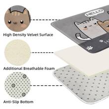 1pc Polyester Rectangle Gray Background Cat Pattern Non-Slip Absorbent Plush Bathroom Mat, Suitable For Kitchen, Living Room, Bathroom Entrance, Hallway Home Bathroom Decor Bath Rug Floor Carpet Outdoor Rug Door Mat Fall Decor Bathroom Accessories Back To School