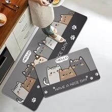 1pc Polyester Rectangle Gray Background Cat Pattern Non-Slip Absorbent Plush Bathroom Mat, Suitable For Kitchen, Living Room, Bathroom Entrance, Hallway Home Bathroom Decor Bath Rug Floor Carpet Outdoor Rug Door Mat Fall Decor Bathroom Accessories Back To School