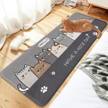 1pc Polyester Rectangle Gray Background Cat Pattern Non-Slip Absorbent Plush Bathroom Mat, Suitable For Kitchen, Living Room, Bathroom Entrance, Hallway Home Bathroom Decor Bath Rug Floor Carpet Outdoor Rug Door Mat Fall Decor Bathroom Accessories Back To School