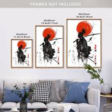 日本Anime牆面裝飾,無框武士水彩繪畫和卡通角色海報適用於家庭客廳臥室裝飾,和油畫,禮品適用於派對裝飾用品房間,2入組/套,不附框架 - 黑與白 - 查看 7