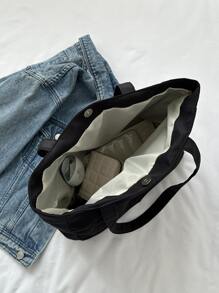 简约单肩包，流行小众斜挎包，纯色休闲通勤手提包，女士学校手提包，学校书包，便携，可折叠，商务休闲，适合少女、女大学生、教师、新人及白领人士大学、度假、海滩、假日、购物，大型学校手提包，多个隔层，非常适合海滩、学校、工作及日常使用 - 黑色 - 查看 8