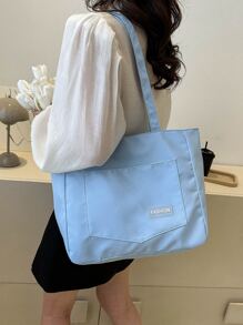 Brief Gedruckte Einfache Stil Frauen Shopper Tasche - Blau - Übersicht 4