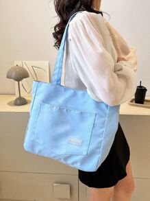Brief Gedruckte Einfache Stil Frauen Shopper Tasche - Blau - Übersicht 3