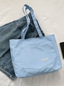 Brief Gedruckte Einfache Stil Frauen Shopper Tasche - Blau - Übersicht 6