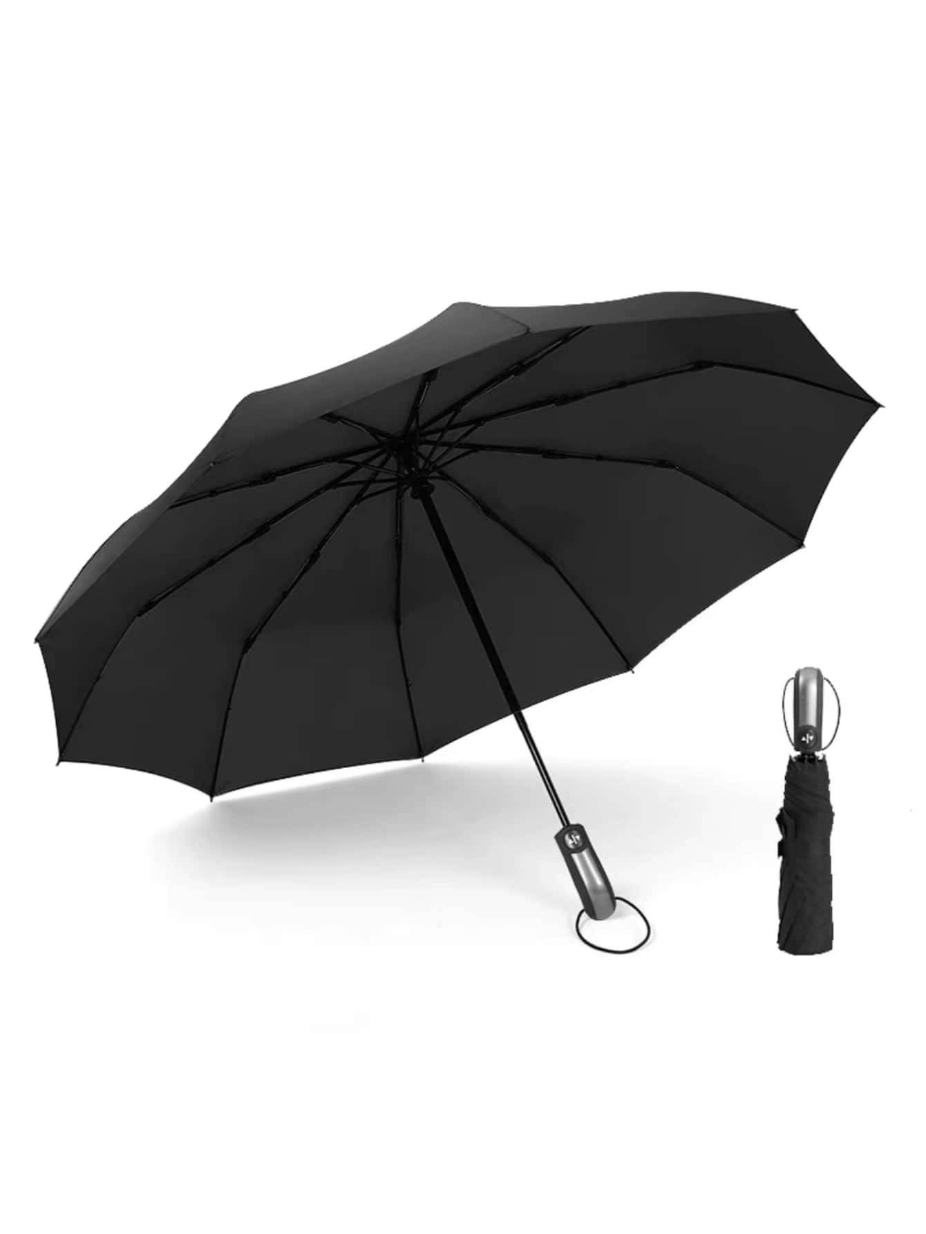 10-rib Reinforced Fiberglass Umbrella Frame, Ergonomic Handle, Auto Open & Close, Black - Black - View 1