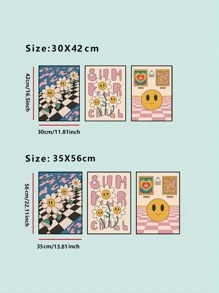 3pcs Abstract Cartoon Flower & Smiling Face Pattern Pvc Self-adhesive Waterproof Wall Sticker For Living Room, Study, And Bedroom Decoration - Multicolor - View 5