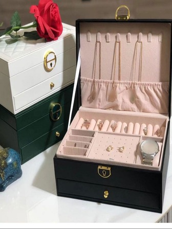 1pc Black Double Layer Jewelry Box With Drawers, For Storing Rings, Earrings, Necklaces, Bracelets, Hair Accessories