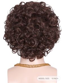 Men's Short Curly Brown 60s 70s 80s Disco Costume Wig With Necklace Chain And Moustache For 70's Party And Halloween - Brown - View 3