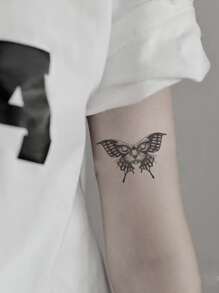 蝴蝶臨時刺青貼紙適用於手臂、大腿、胸部。性感蝴蝶紋身創意適合男士、女士、女孩。藝術身體裝飾,防水一次性 - 黑色 - 查看 4