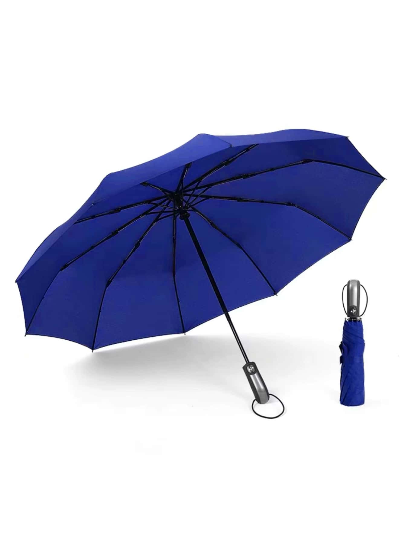 10-rib Fiberglass Reinforced Automatic Open & Close Umbrella With Ergonomic Handle, Blue - 寶藍色 - 查看 1