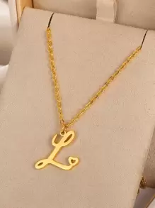 1Pc Stainless Steel Heart Shaped Pendant With 26 English Letters Design, Personalized Name Necklace For Couples On Birthday Initial Necklace