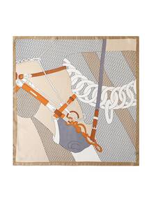 1入款女士印花仿真絲時尚小方巾,適用於春夏日常穿搭 - 彩色 - 查看 4