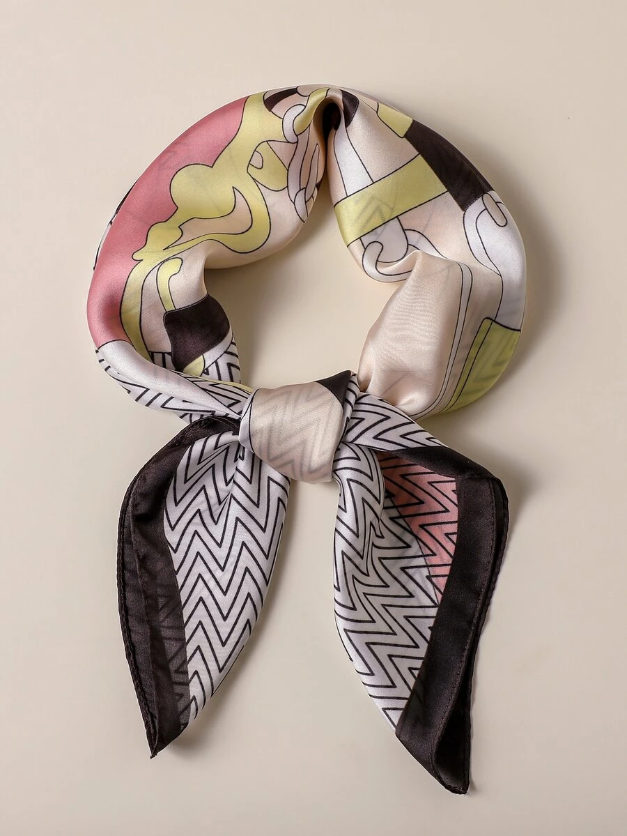 1個女士印花仿真絲時尚小圍巾,適用於日常搭配,春夏季 - 彩色 - 查看 1