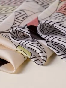 1個女士印花仿真絲時尚小圍巾,適用於日常搭配,春夏季 - 彩色 - 查看 3