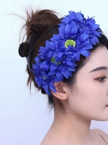 1 件装 欧美风格夏威夷时尚海滩派对头带 带仿真花 女士 - 寶藍色 - 查看 1