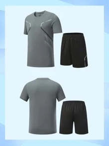 ODMYONO 1 set Conjunto de jersey de fútbol deportivo de exterior con parte superior de cuello redondo y pantalones cortos de tela transpirable para hombres - Gris - Ver 6