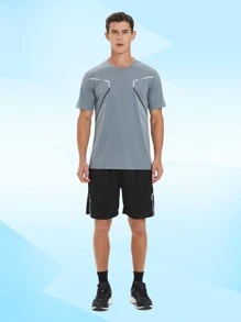 ODMYONO 1 set Conjunto de jersey de fútbol deportivo de exterior con parte superior de cuello redondo y pantalones cortos de tela transpirable para hombres - Gris - Ver 3