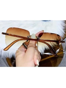 1入韓版無框太陽眼鏡 - 卡其色 - 查看 2