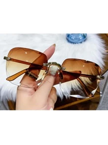 1入韓版無框太陽眼鏡 - 卡其色 - 查看 1