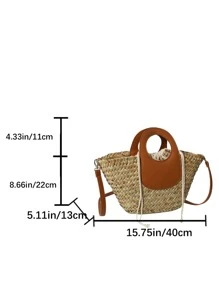 流行時尚女用手提包,編織草製 - 彩色 - 查看 7