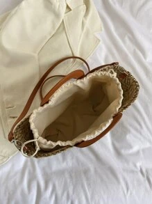 流行時尚女用手提包,編織草製 - 彩色 - 查看 6