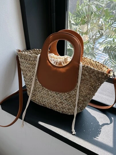 流行時尚女用手提包,編織草製