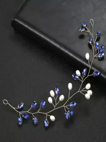 1pc Sapphire Blue Claw Rhinestone & Pearl Bridal Headband Boho Valentine's Day Accessories - Royal Blue - View 2