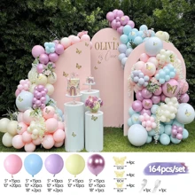 164pcs Light Blue Butterfly Theme Pink Yellow Purple Macaron Balloons Pastel Balloon Garland Set for Birthday Party Decorations - Multicolor - View 2