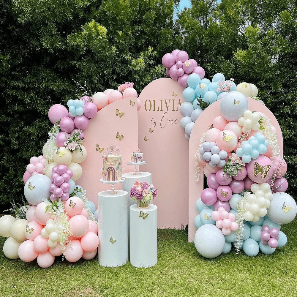 164pcs Light Blue Butterfly Theme Pink Yellow Purple Macaron Balloons Pastel Balloon Garland Set for Birthday Party Decorations - Multicolor - View 1