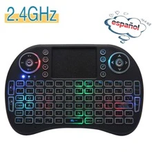 Mini teclado inalámbrico Control remoto Touchpad Mouse Combo Controller con retroiluminación RGB para Smart TV Android TV Box PC IPTTV 2.4GHz - Negro - Ver 1
