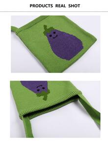 新品到貨卡通茄子圖案時尚針織斜背包