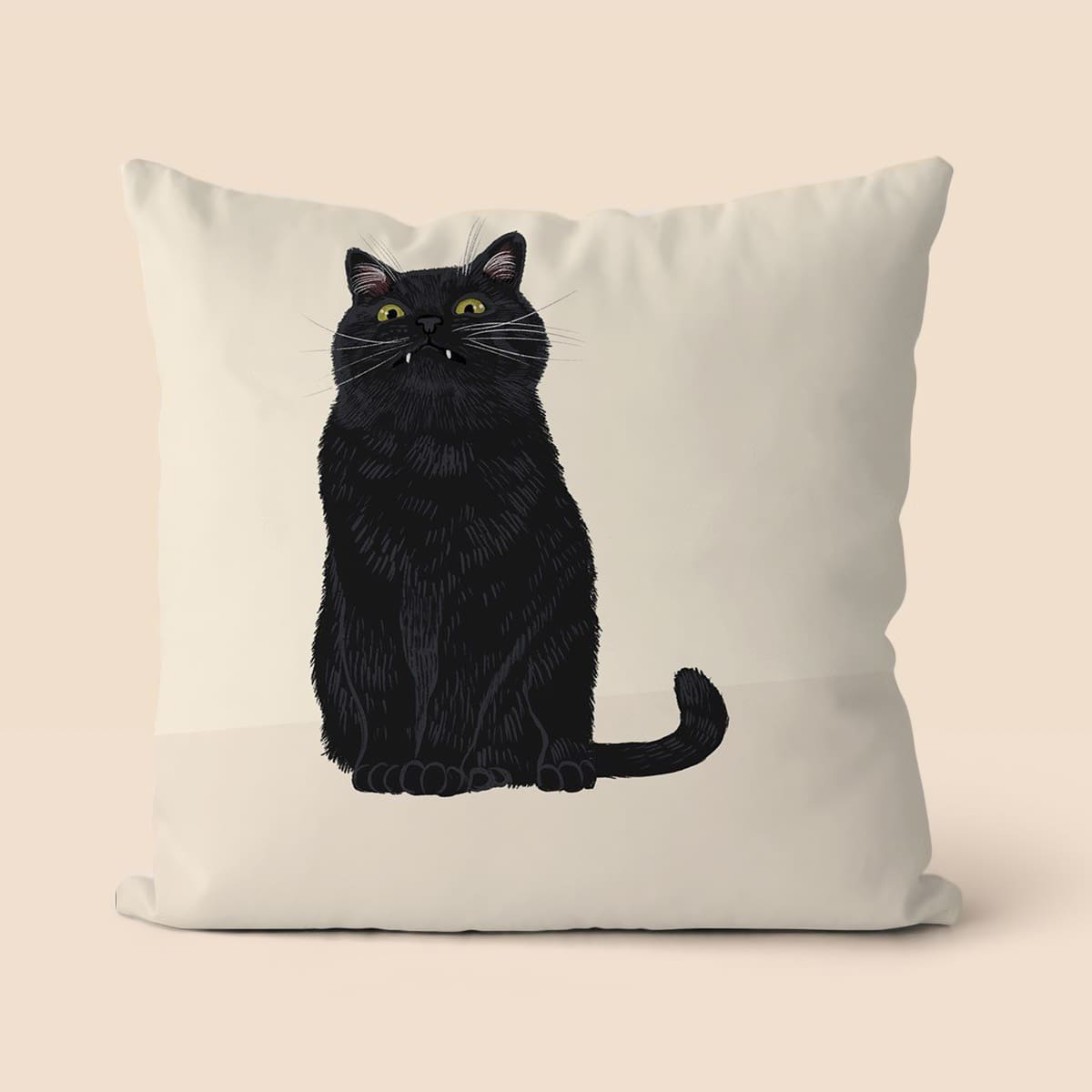 1 件可愛黑貓印花靠墊套,卡通簡約風格桃皮絨面料方形抱枕套,無填充物,隱藏拉鍊設計,適合沙發和床裝飾 - 黑色 - 查看 1