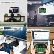 Mini teclado inalámbrico Control remoto Touchpad Mouse Combo Controller con retroiluminación RGB para Smart TV Android TV Box PC IPTTV 2.4GHz - Negro - Ver 5