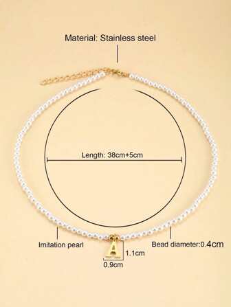 1 st elegant halsband med bokstavshänge i harts och rostfritt stål, halsband med pärlor i konstpärla, present till kvinnor