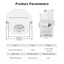 1Pc Zemismart Matter over WiFi Smart Light Switch DIY Breaker Module Homekit SmartThings Remote Control 2 Way - White - View 7